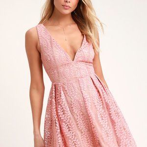 Lulus "All of My Heart" Blush Pink Lace Skater Dress